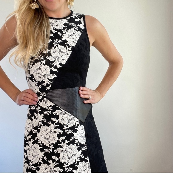 Tibi Black and White Lace and Faux Leather Dress - Picture 10 of 13